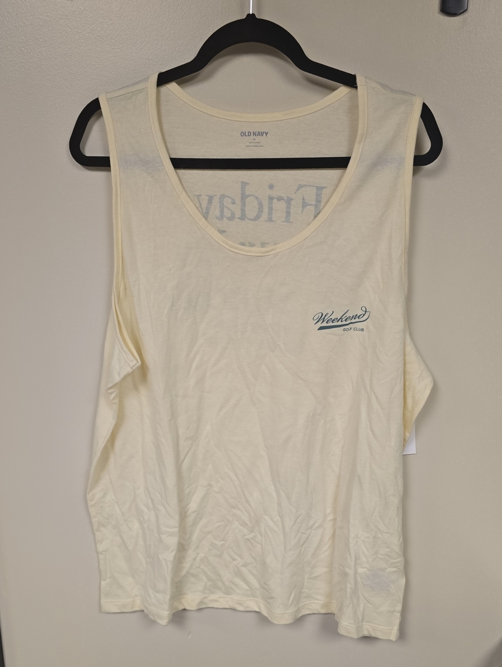 Old Navy MENS Yellow Tank Top with Small Green 'Weekend' Script